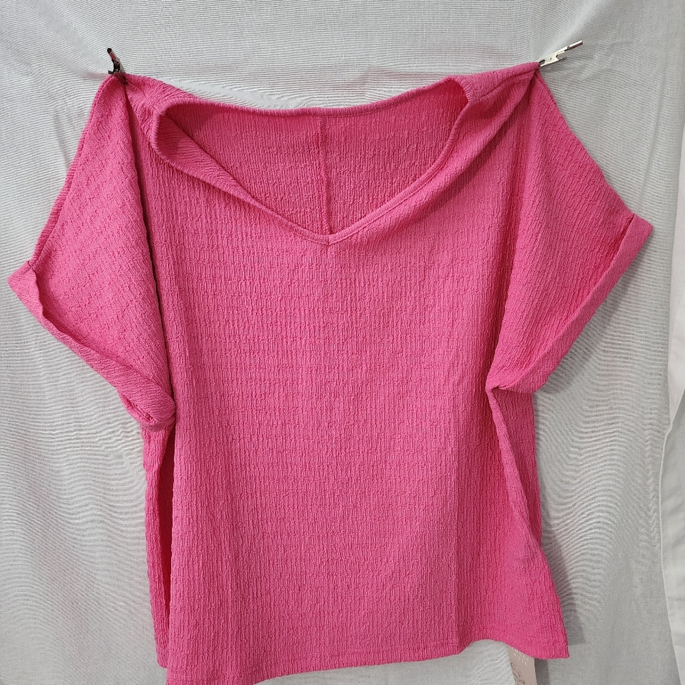 Vibrant Pink Textured TopWomen's Blouse Pink - Emery Rose Size Large
